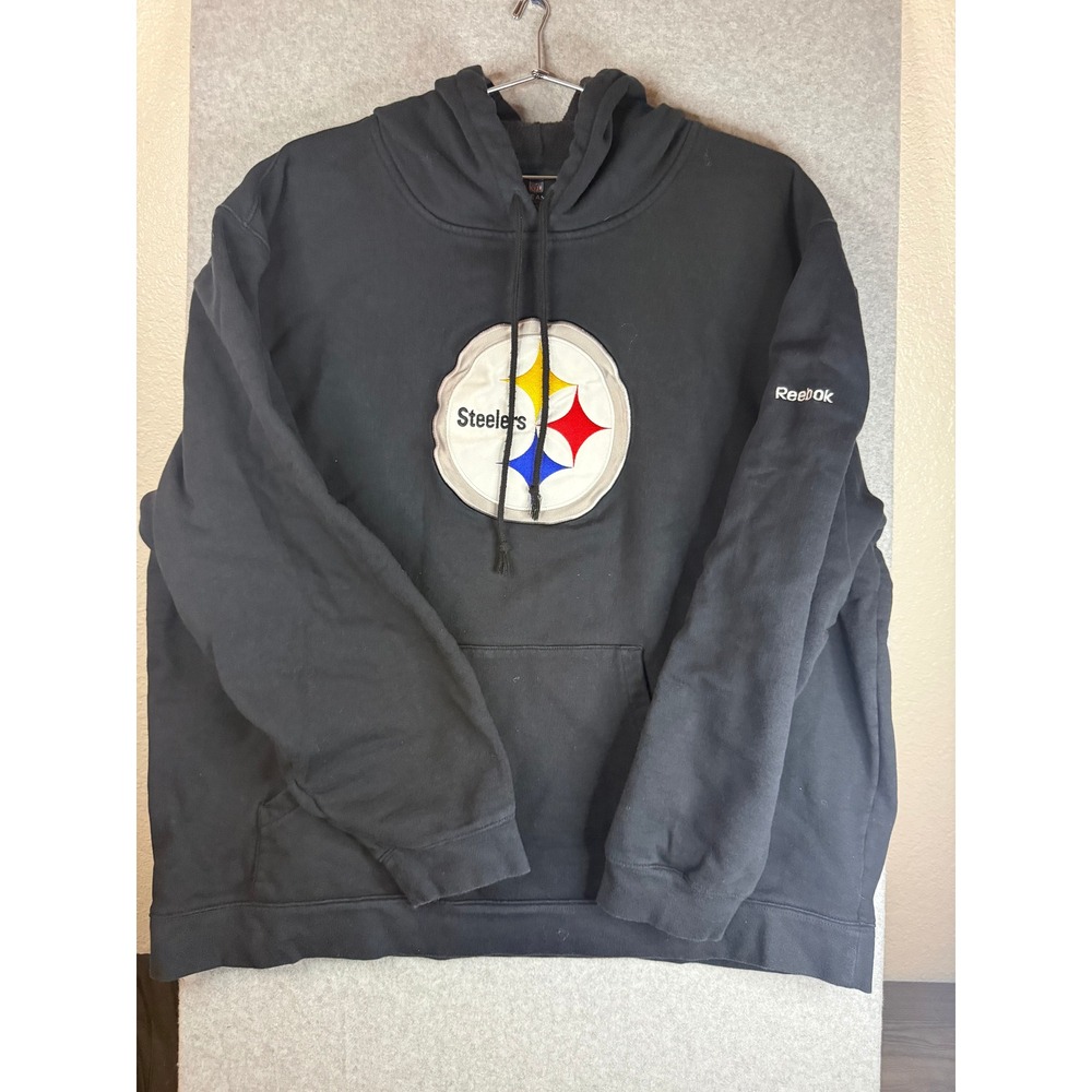 Reebok NFL Pittsburgh Steelers Hoodie Black Mens 2XL Embroidered Logo 8425A 10